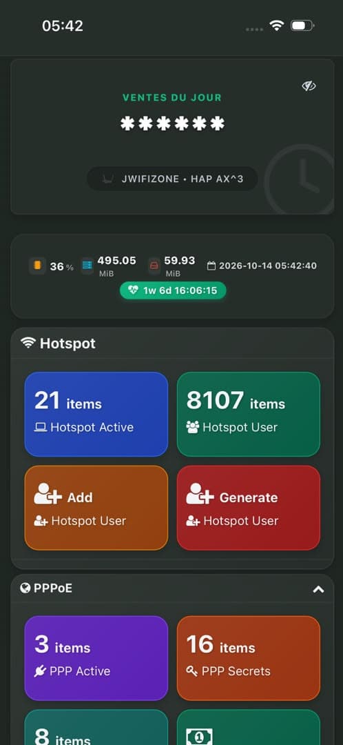 Interface mobile MikhmonV8 sur iPhone